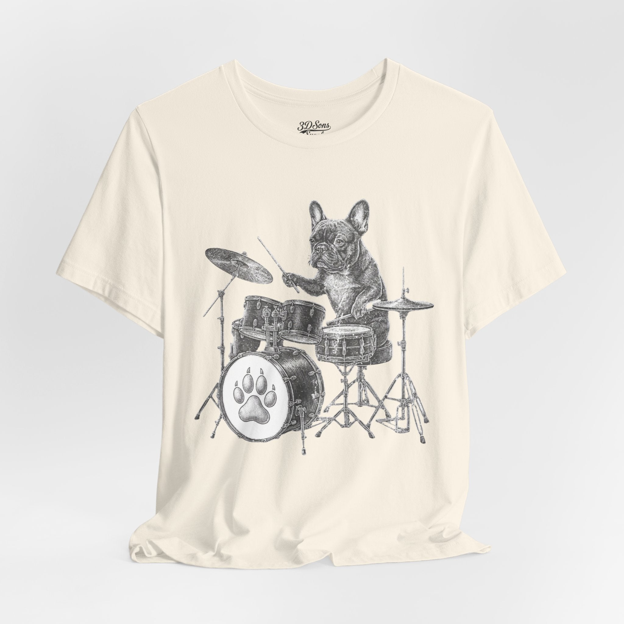 Drumming French Bulldog T-Shirt — Cute Dog Playing Drum Graphic Tee