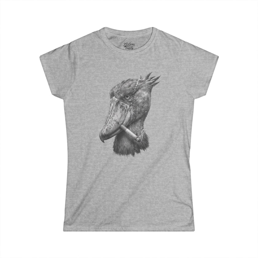 Women's Smoking Shoebill Stork Graphic Tee — Quirky Bird Lover Shirt