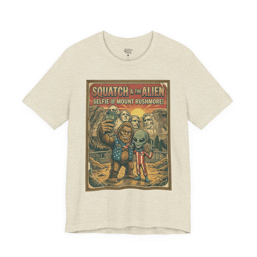 Squatch & The Alien Selfie Mount Rushmore, Bigfoot Alien Poster Shirt