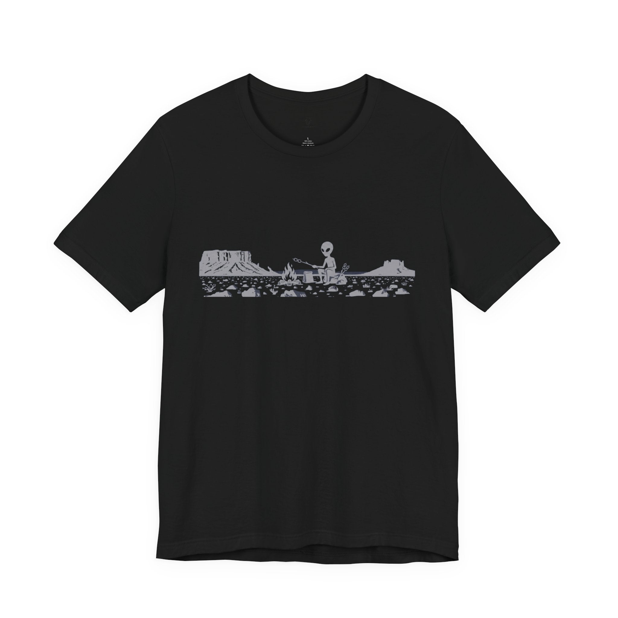 Alien Spaceship Campfire Illustration, Minimalist Landscape