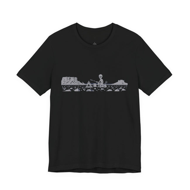 Alien Spaceship Campfire Illustration, Minimalist Landscape