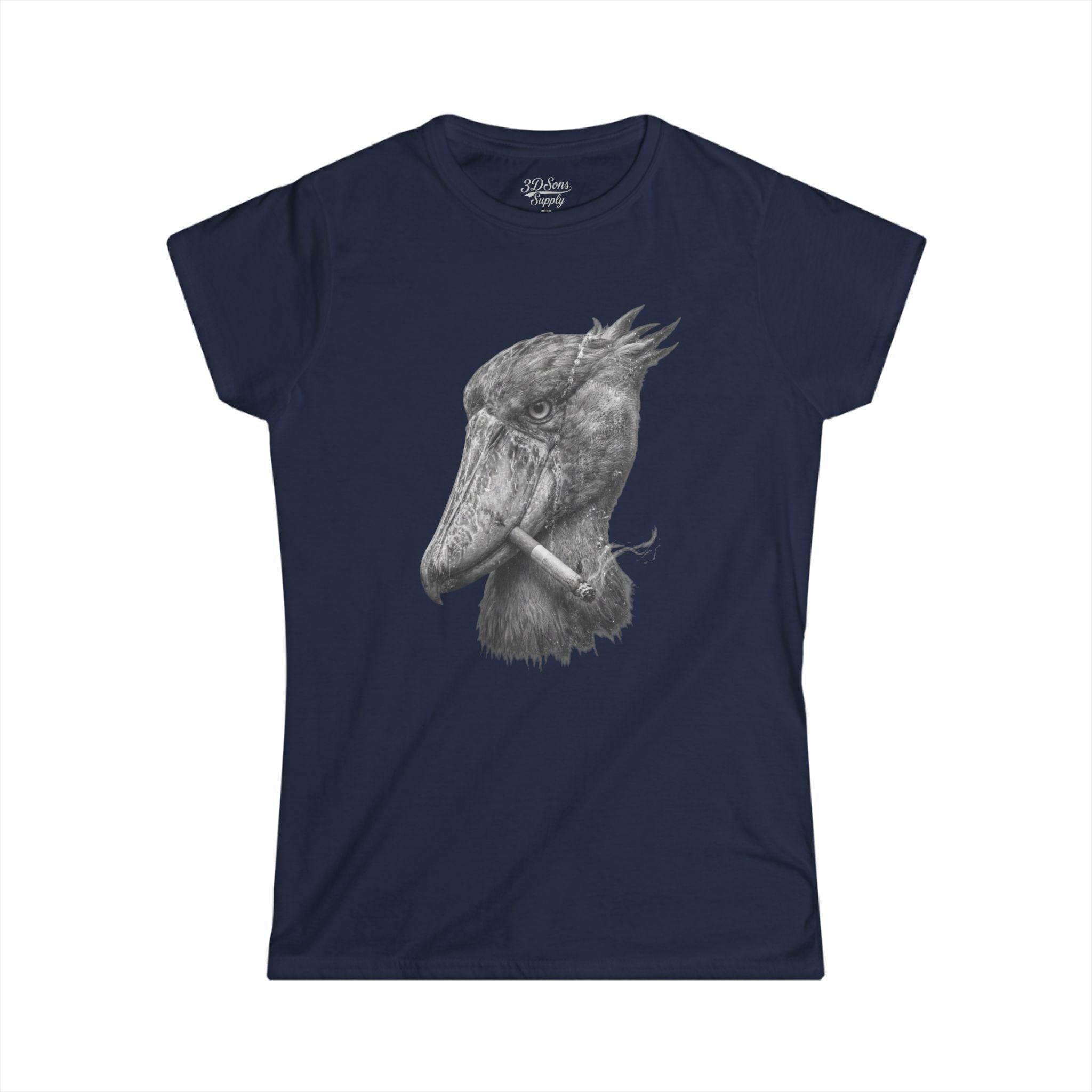 Women's Smoking Shoebill Stork Graphic Tee — Quirky Bird Lover Shirt