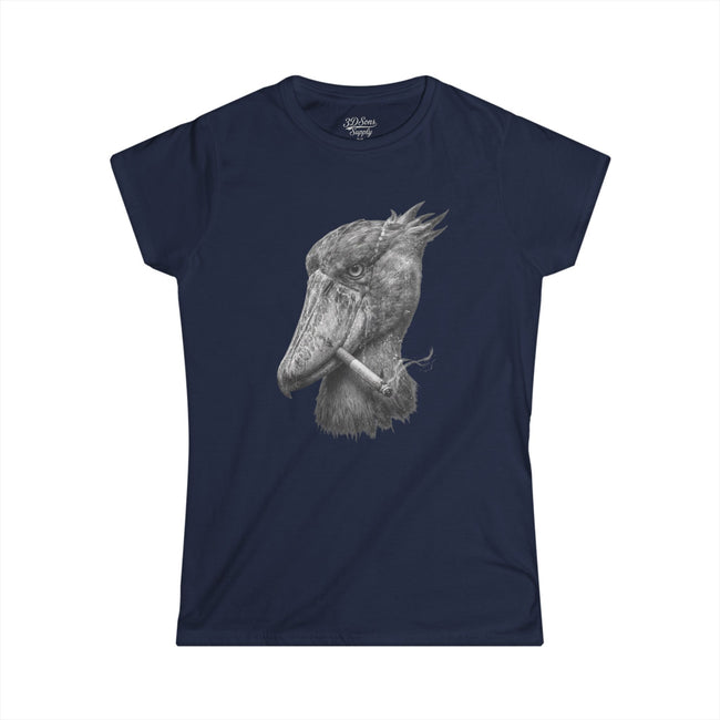 Women's Smoking Shoebill Stork Graphic Tee — Quirky Bird Lover Shirt