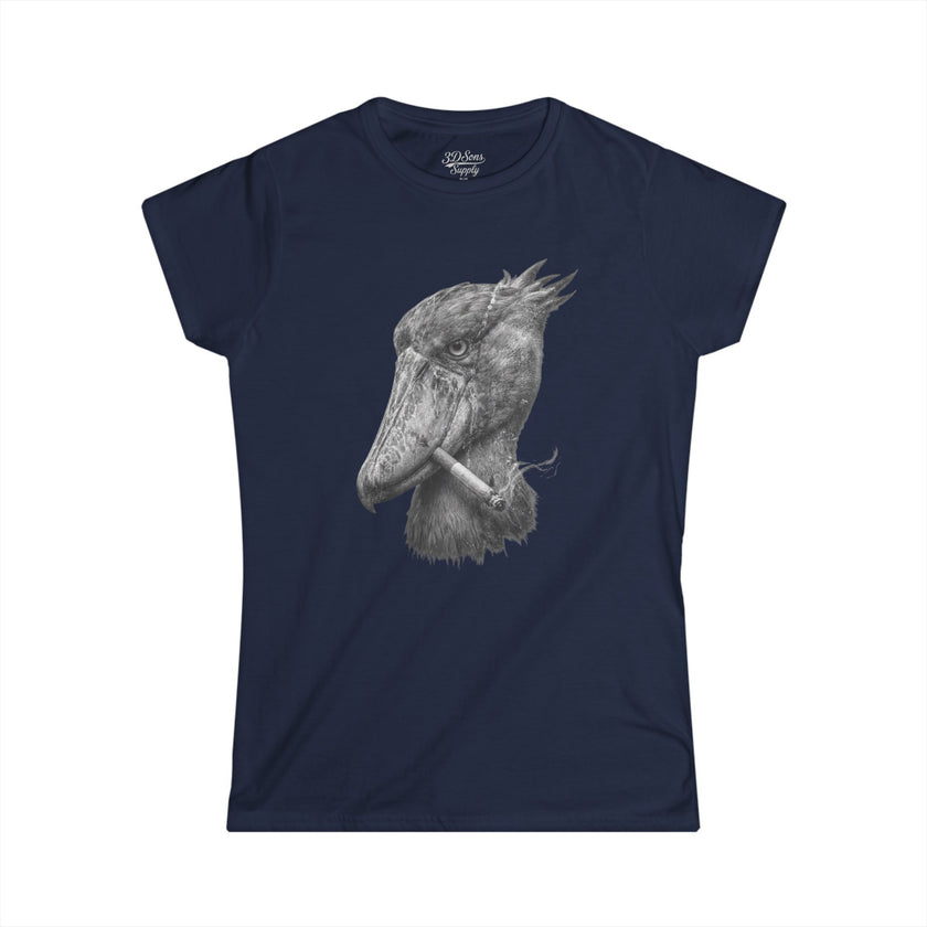 Women's Smoking Shoebill Stork Graphic Tee — Quirky Bird Lover Shirt
