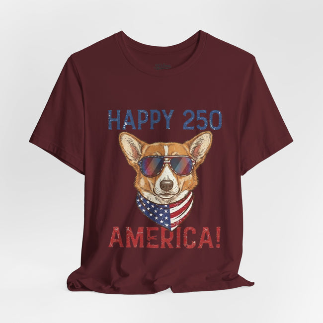 Happy 250 America! Corgi Sunglasses Patriotic Tee