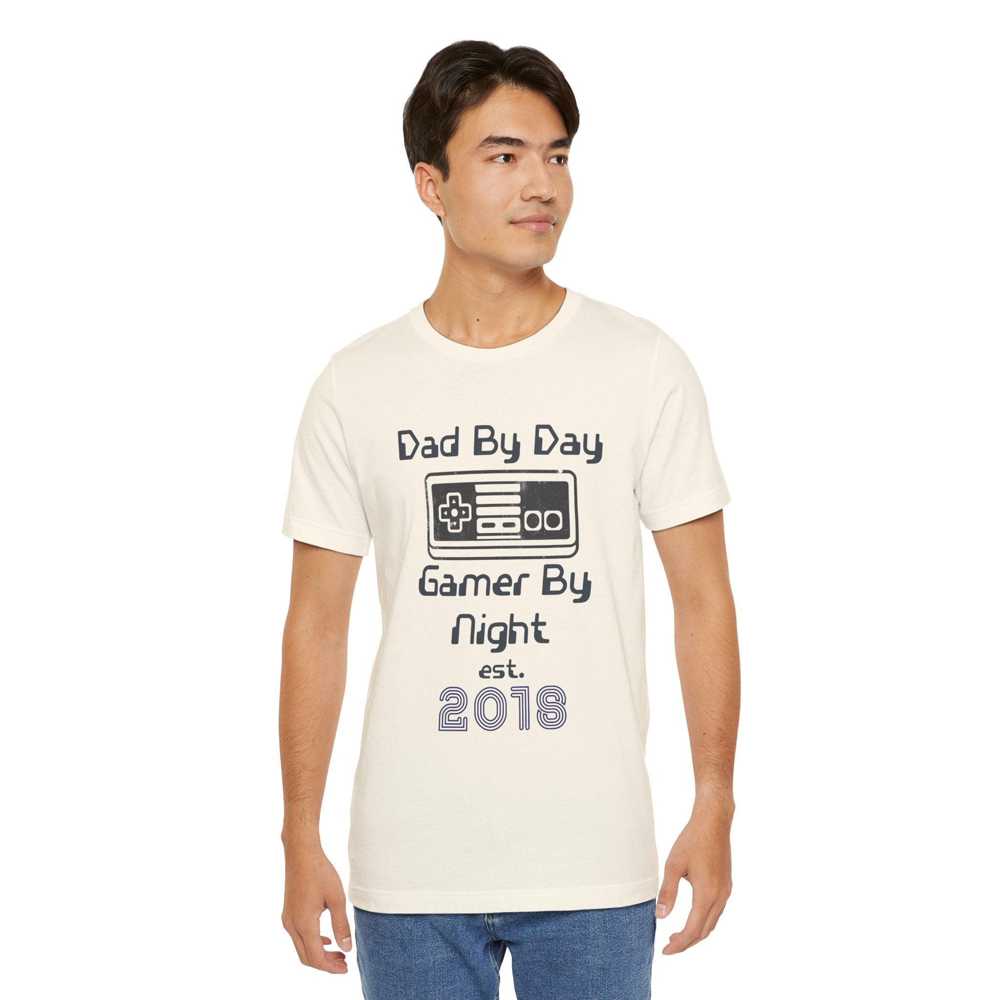 Personalized Dad By Day Gamer By Night T-Shirt — Established 2018 Retro Controller Tee