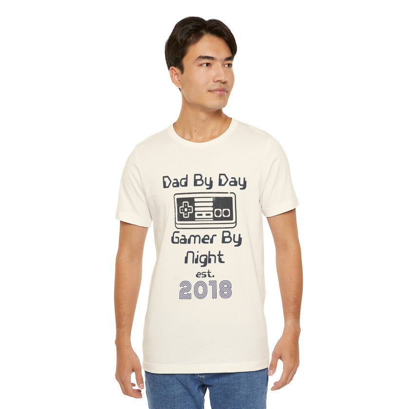 Personalized Dad By Day Gamer By Night T-Shirt — Established 2018 Retro Controller Tee