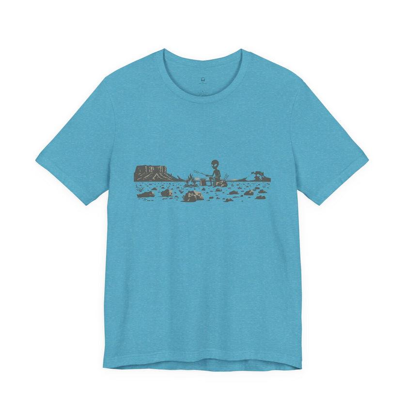 Alien Spaceship Campfire Illustration, Minimalist Landscape