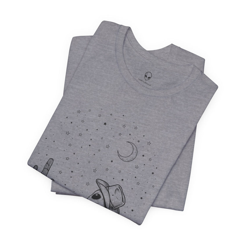 Alien Cowboy Sitting in Desert Tee | Night Sky Lawn Chair