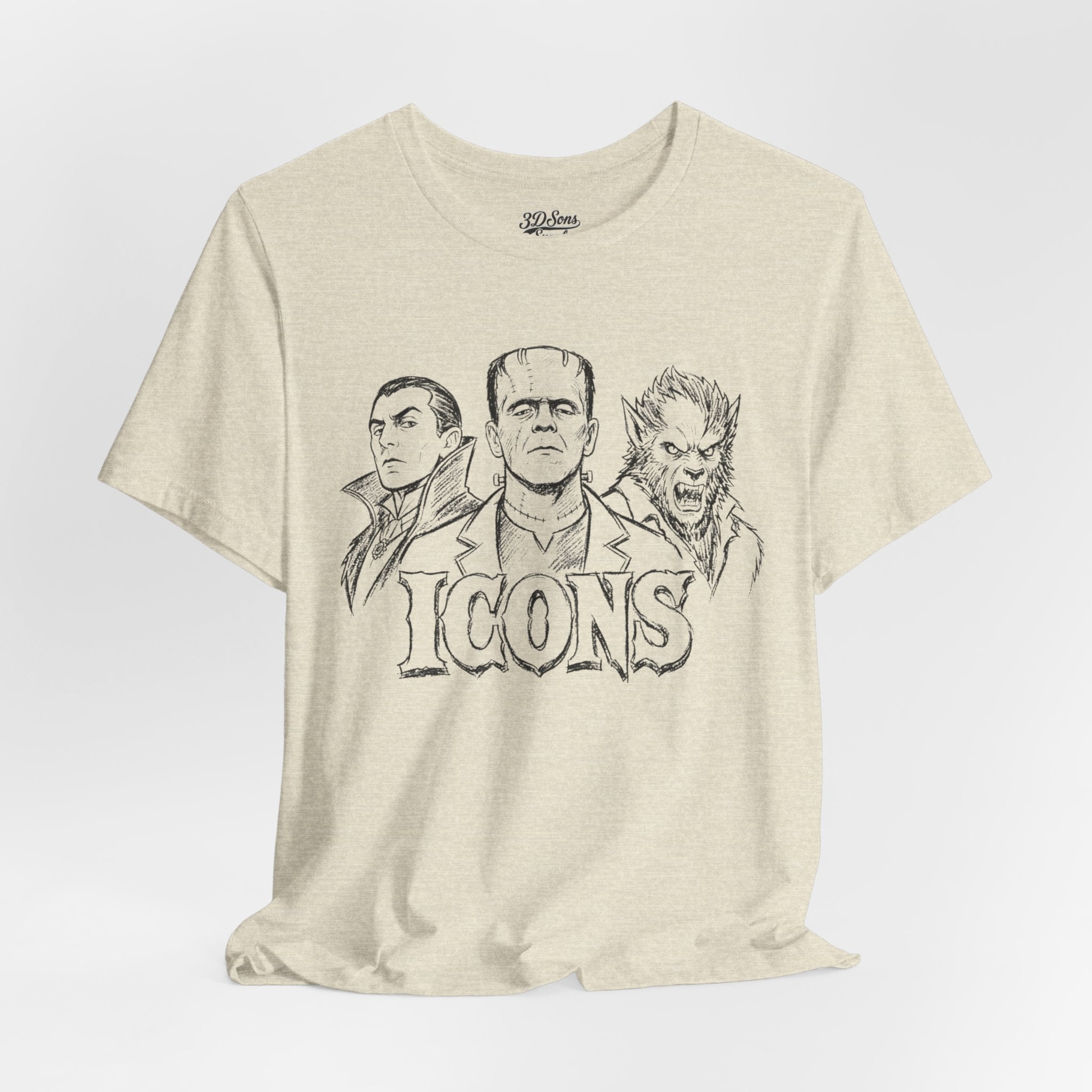 Icons Classic Monsters Tee — Dracula, Frankenstein & Werewolf Graphic T-Shirt