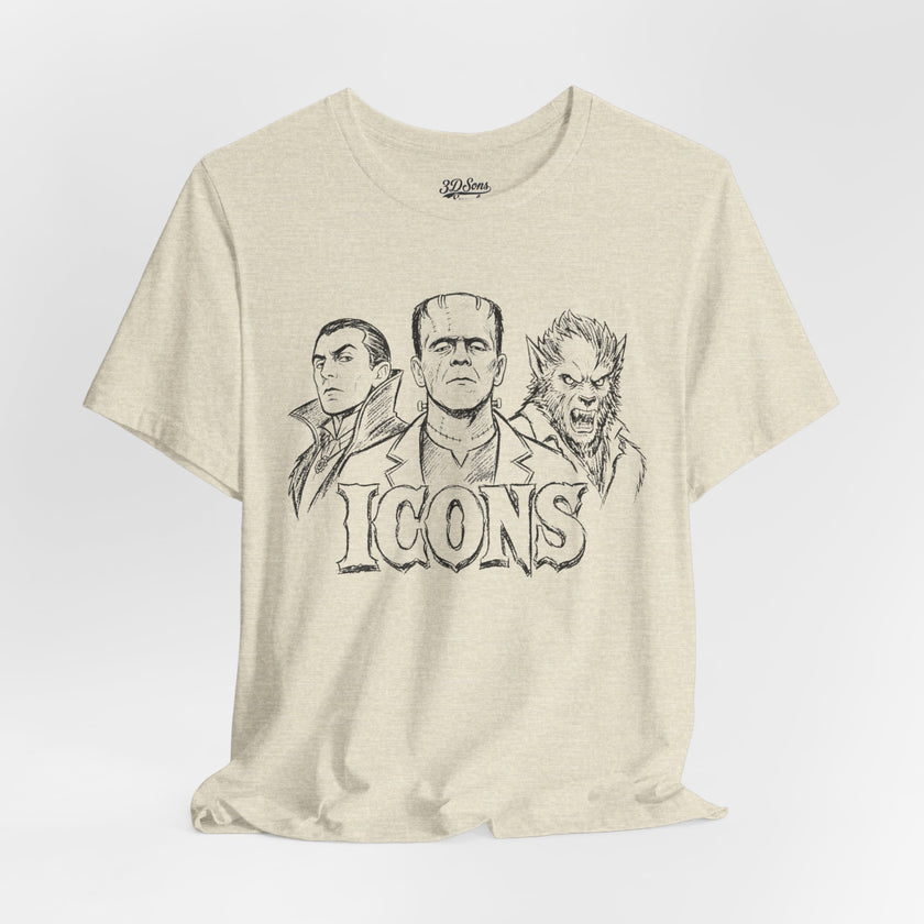 Icons Classic Monsters Tee — Dracula, Frankenstein & Werewolf Graphic T-Shirt