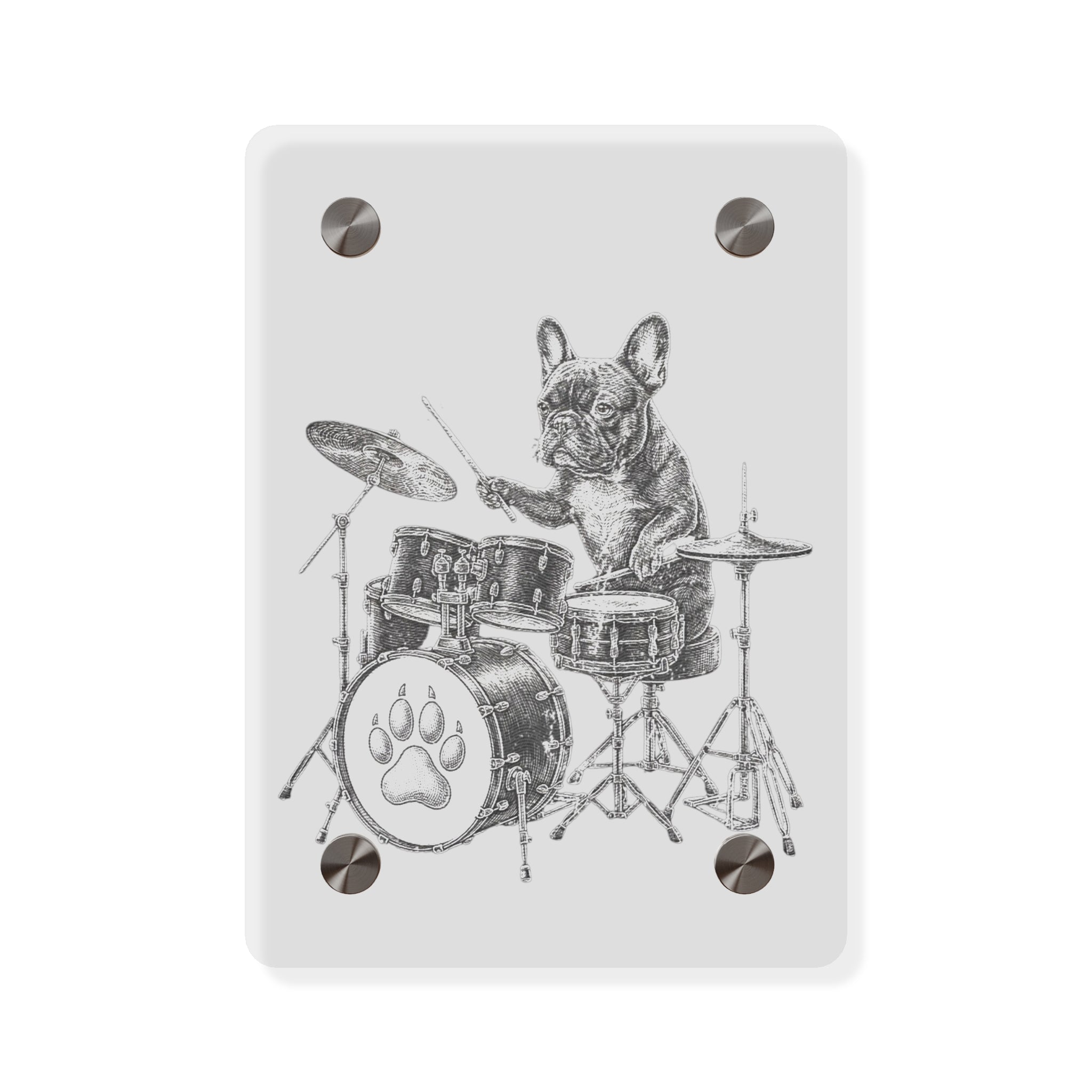 French Bulldog Playing Drums Acrylic Wall Art Panel
