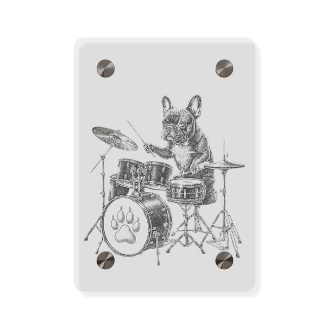 French Bulldog Playing Drums Acrylic Wall Art Panel