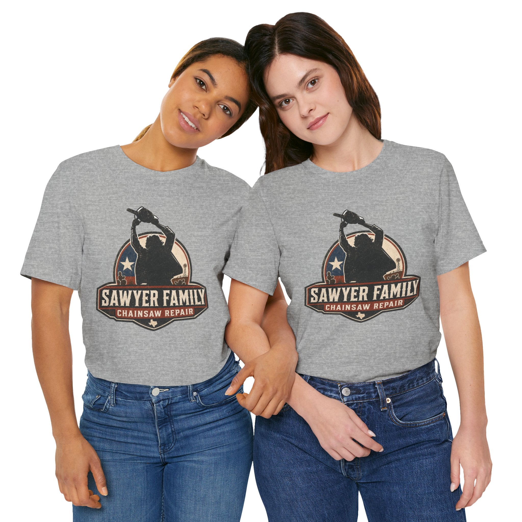 Sawyer Family Chainsaw Repair Graphic Tee — Vintage Horror Movie Logo T-Shirt