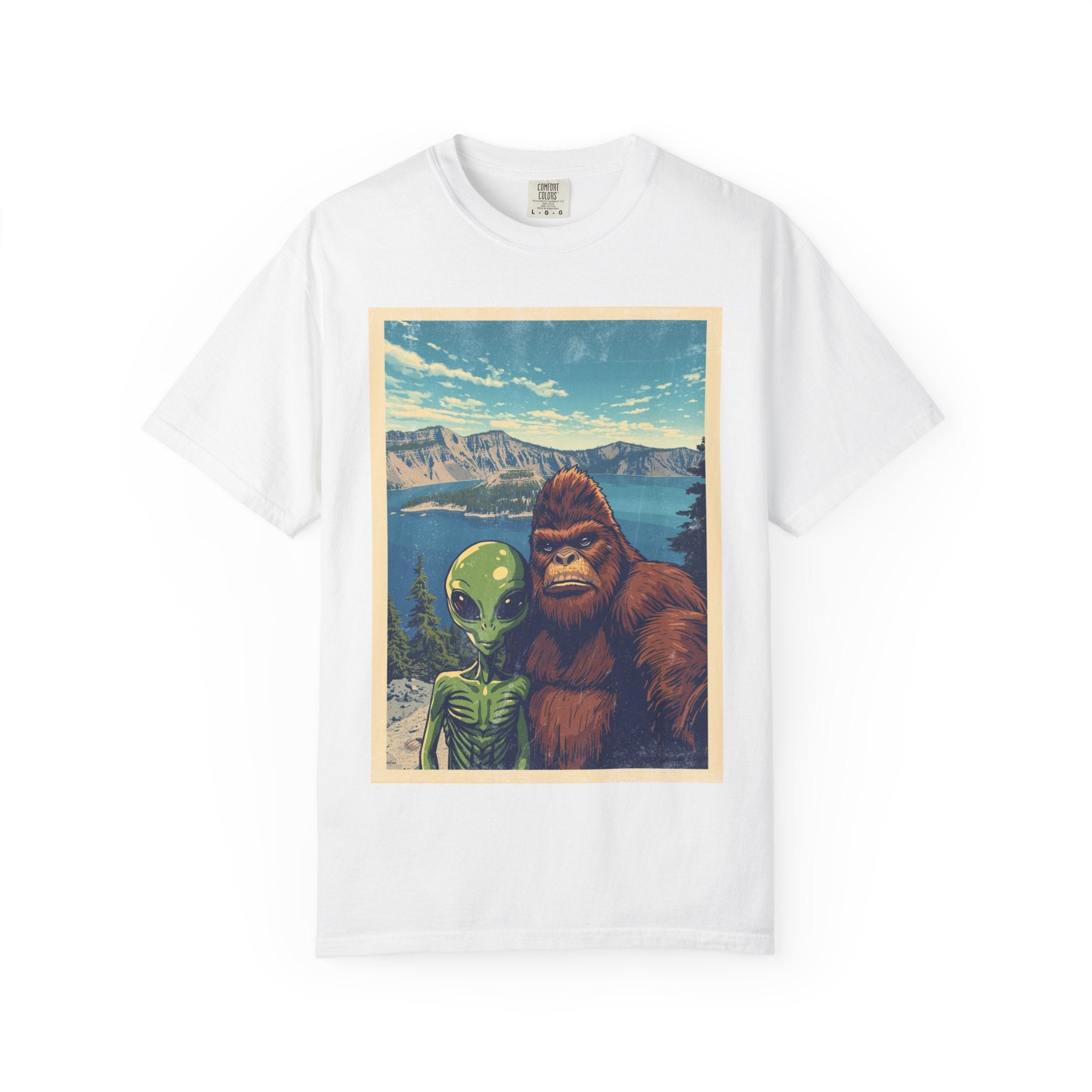 Crater Lake Alien & Bigfoot T-Shirt — National Park Adventure Tee