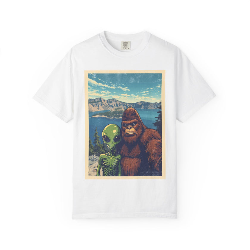 Crater Lake Alien & Bigfoot T-Shirt — National Park Adventure Tee