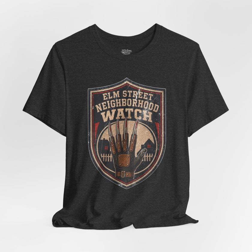 Elm Street Neighborhood Watch Tee – Horror Movie Retro Graphic T-Shirt