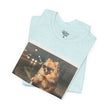 Iced Coffee Night Dog Tee — Late-Night Curb Pomeranian Graphic T-Shirt