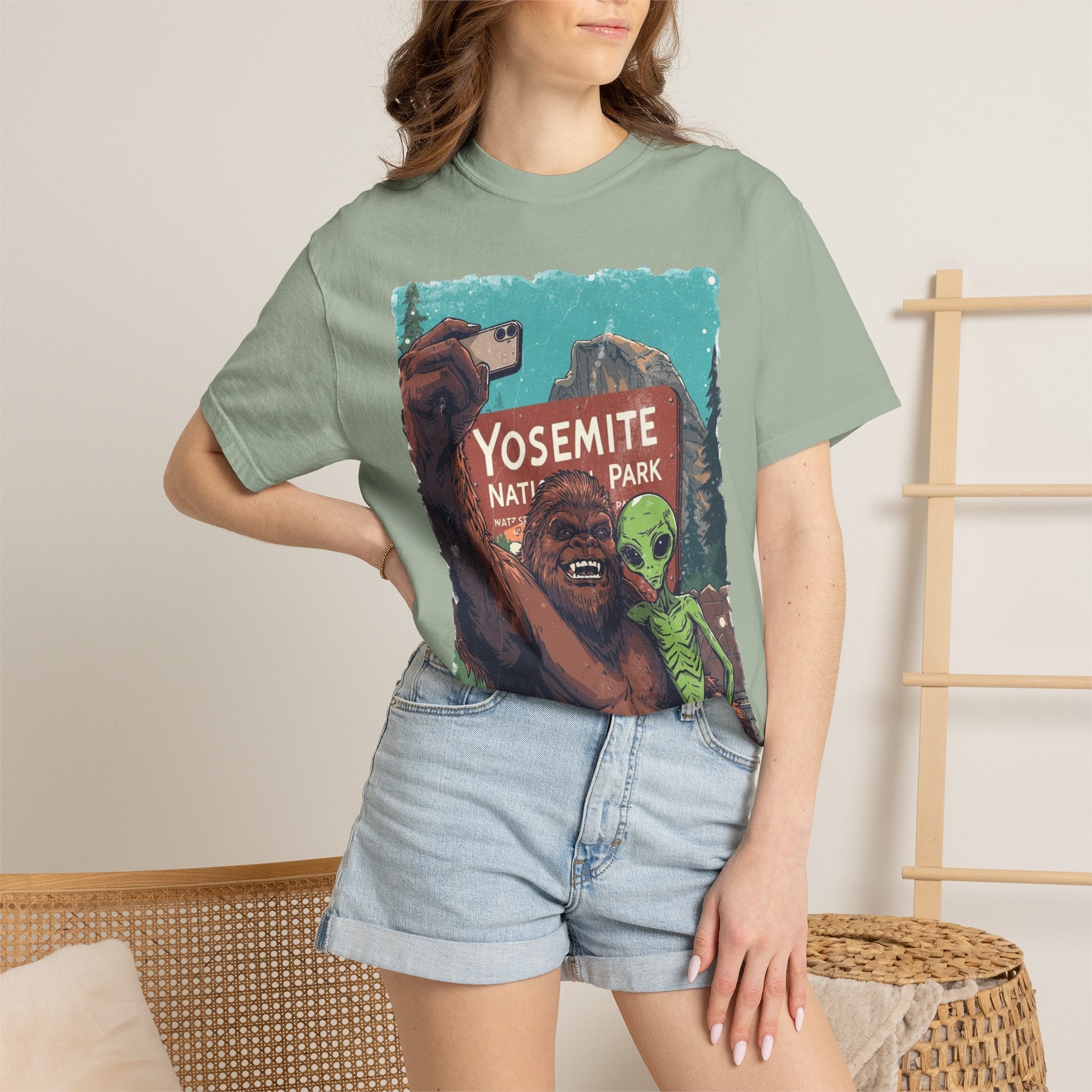 Alien & Bigfoot Yosemite T-Shirt — Camping Adventure Graphic Tee