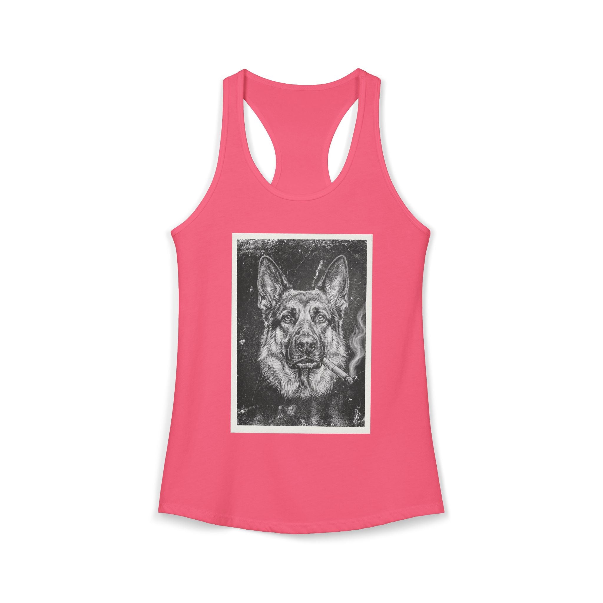 Smoking German Shepard Photo Racerback Tank — Vintage Pup Graphic