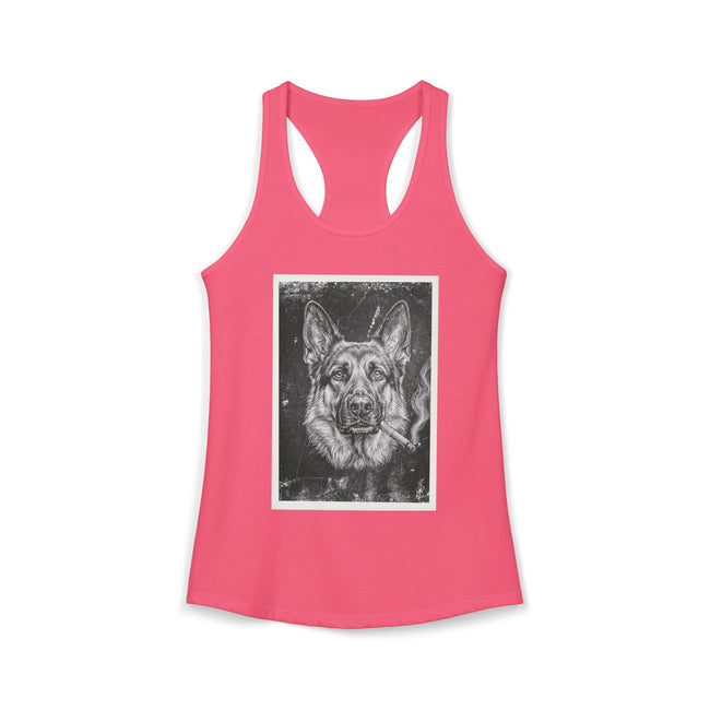 Smoking German Shepard Photo Racerback Tank — Vintage Pup Graphic