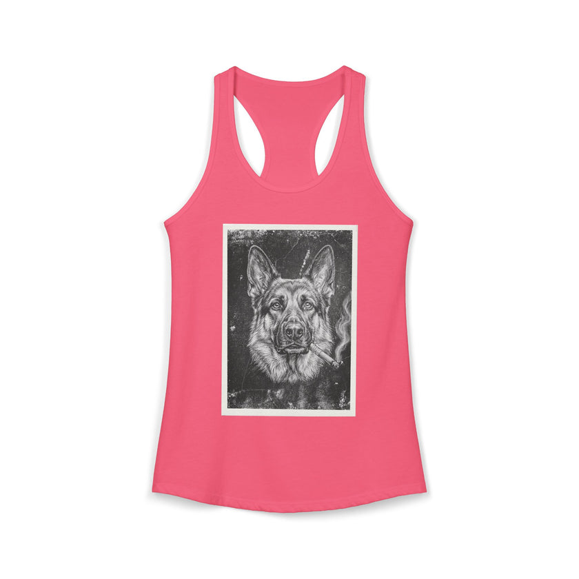 Smoking German Shepard Photo Racerback Tank — Vintage Pup Graphic