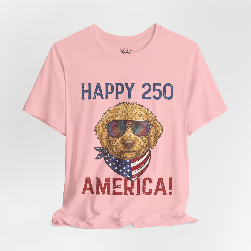 Happy 250 America! Patriotic Goldendoodle Tee