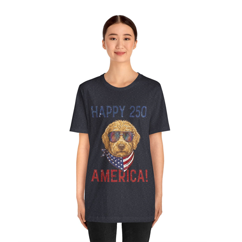 Happy 250 America! Patriotic Goldendoodle Tee