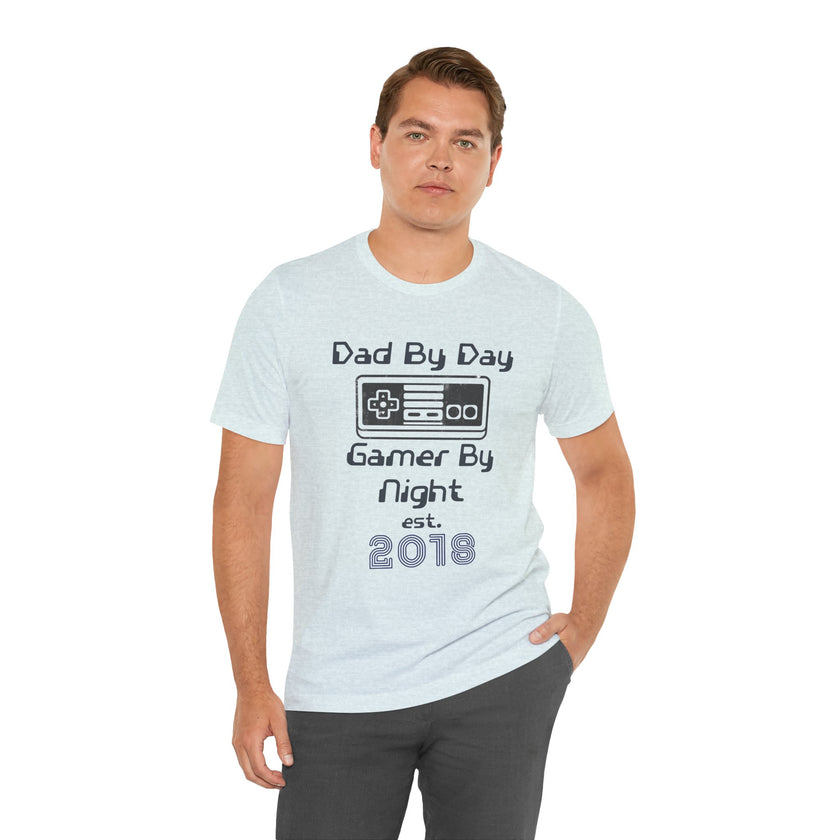 Personalized Dad By Day Gamer By Night T-Shirt — Established 2018 Retro Controller Tee