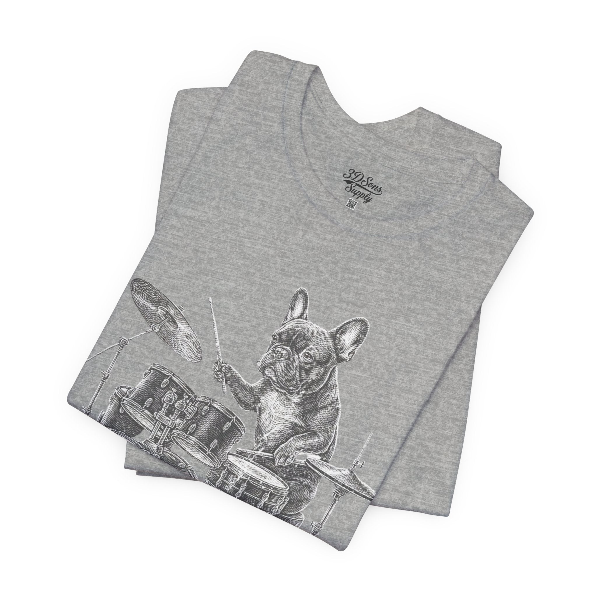 Drumming French Bulldog T-Shirt — Cute Dog Playing Drum Graphic Tee