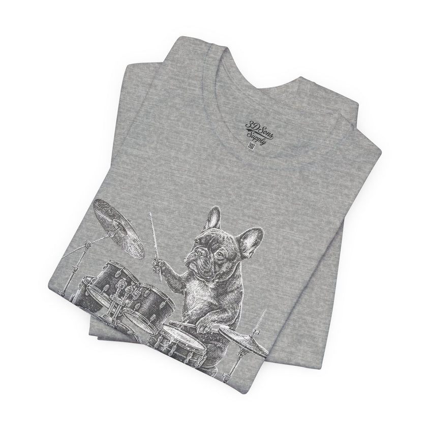 Drumming French Bulldog T-Shirt — Cute Dog Playing Drum Graphic Tee