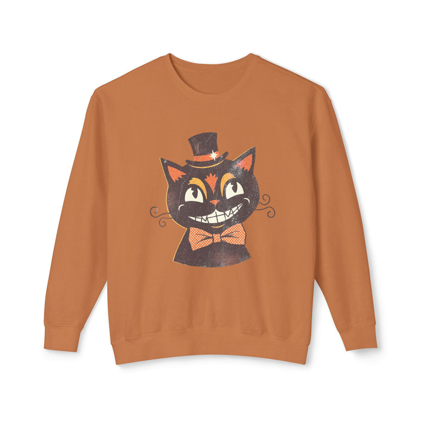 Vintage Smiling Black Cat Crewneck Sweatshirt | Halloween Top