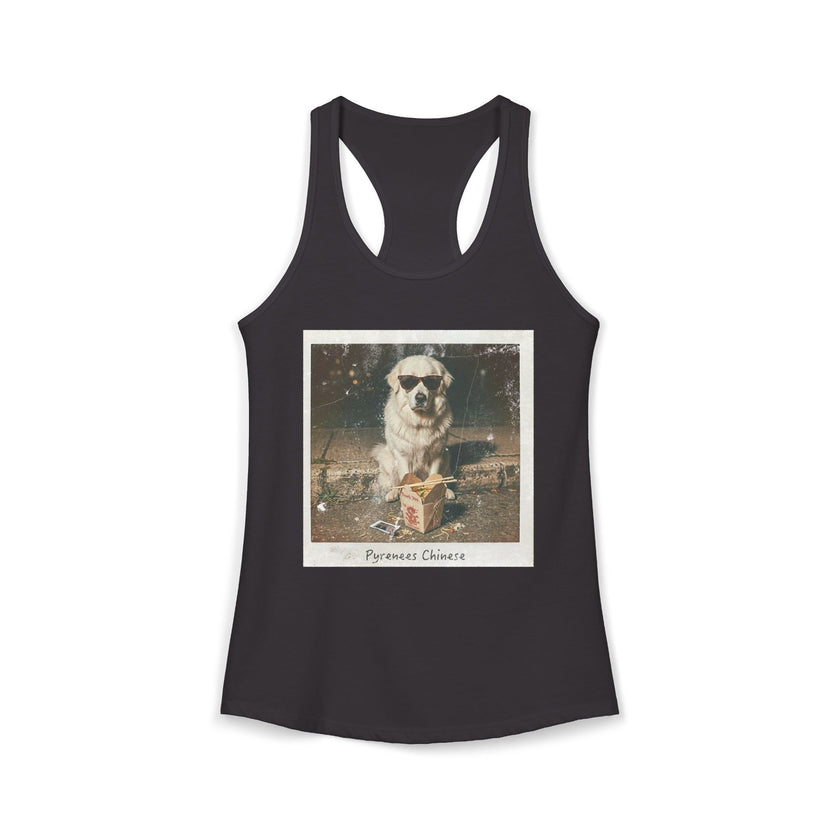Women's Pyrenees with Chinese Photo Racerback Tank — Vintage Pup Graphic