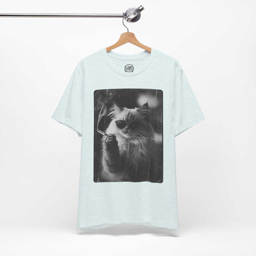 Smoking Cool Cat Portrait T-Shirt | Black & White Photo Cat Tee