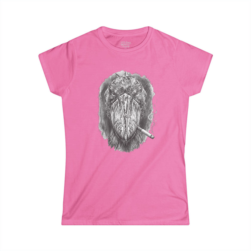 Shoebill Stork Portrait Retro Smoking Graphic Tee — Women's Softstyle T‑Shirt