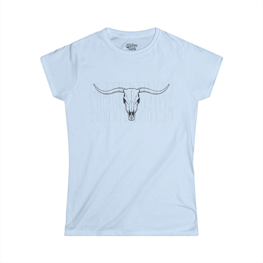 Stay Savage Longhorn Skull Women's Tee — Rugged Western Graphic Shirt