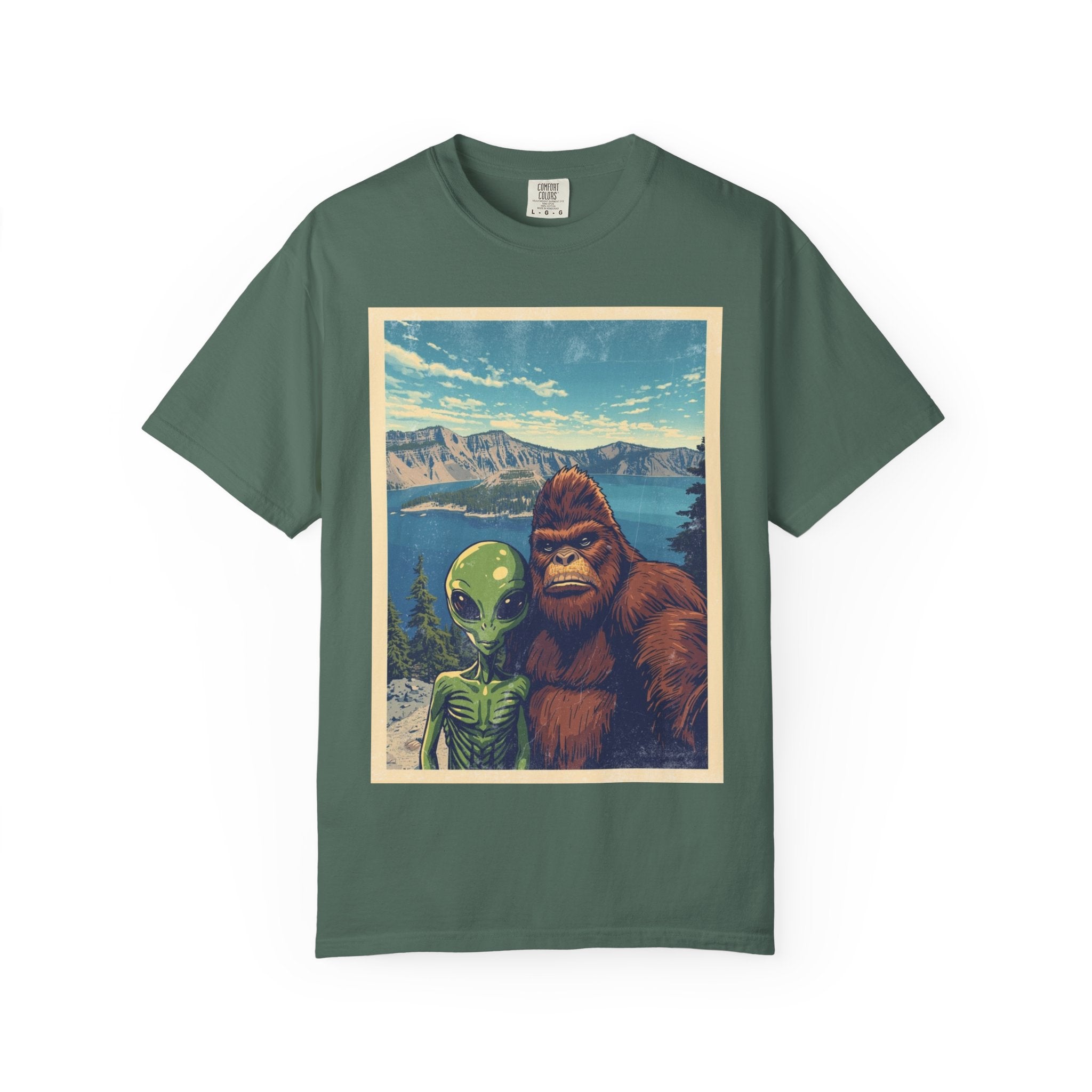 Crater Lake Alien & Bigfoot T-Shirt — National Park Adventure Tee