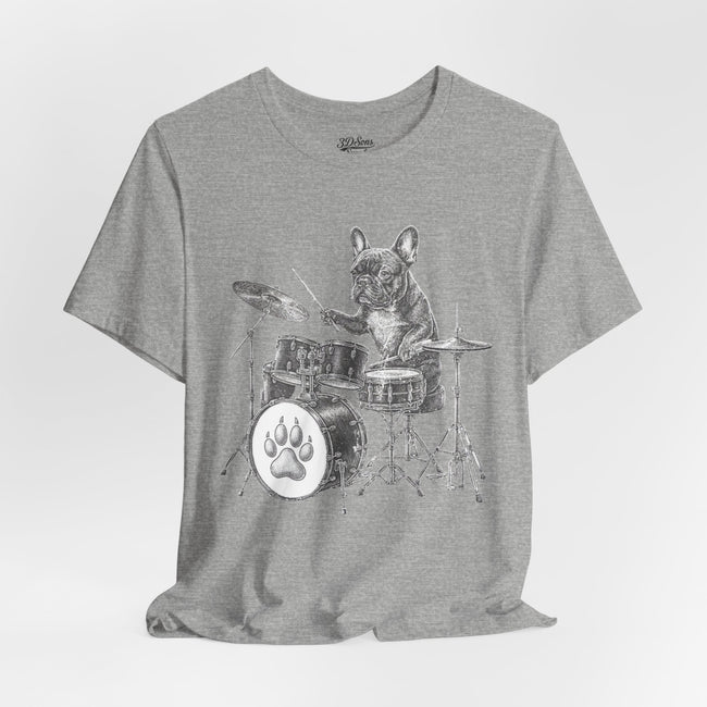 Drumming French Bulldog T-Shirt — Cute Dog Playing Drum Graphic Tee