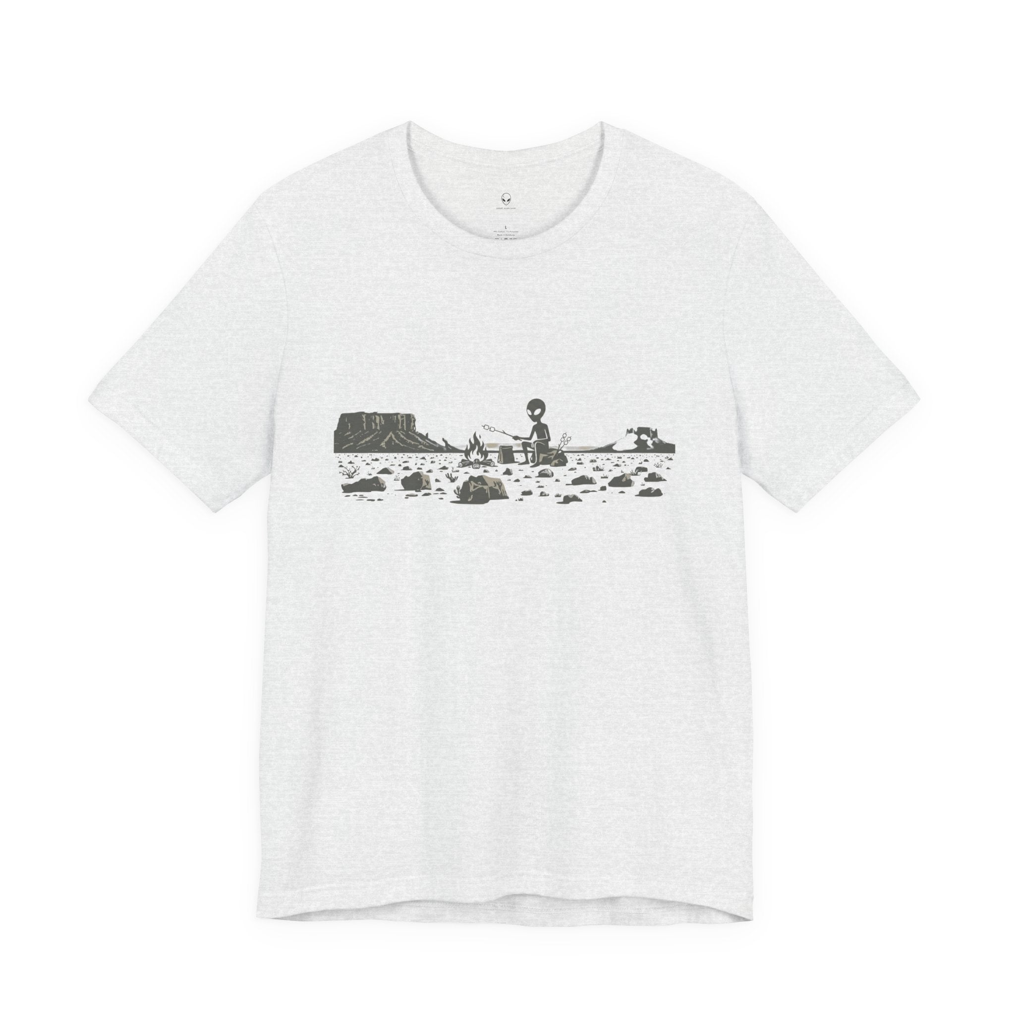 Alien Spaceship Campfire Illustration, Minimalist Landscape