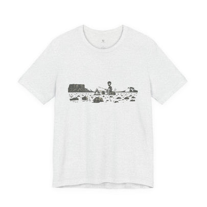Alien Spaceship Campfire Illustration, Minimalist Landscape