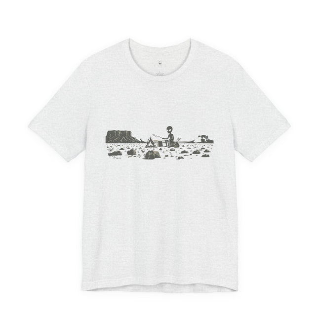 Alien Spaceship Campfire Illustration, Minimalist Landscape