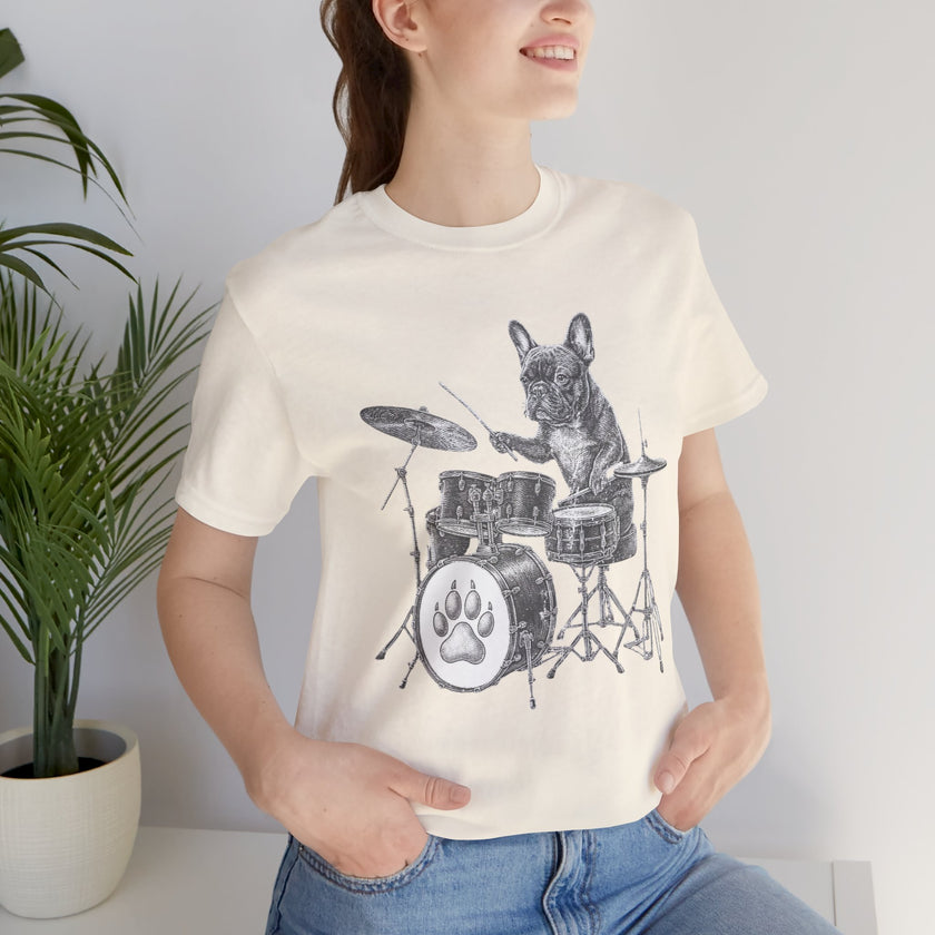 Drumming French Bulldog T-Shirt — Cute Dog Playing Drum Graphic Tee