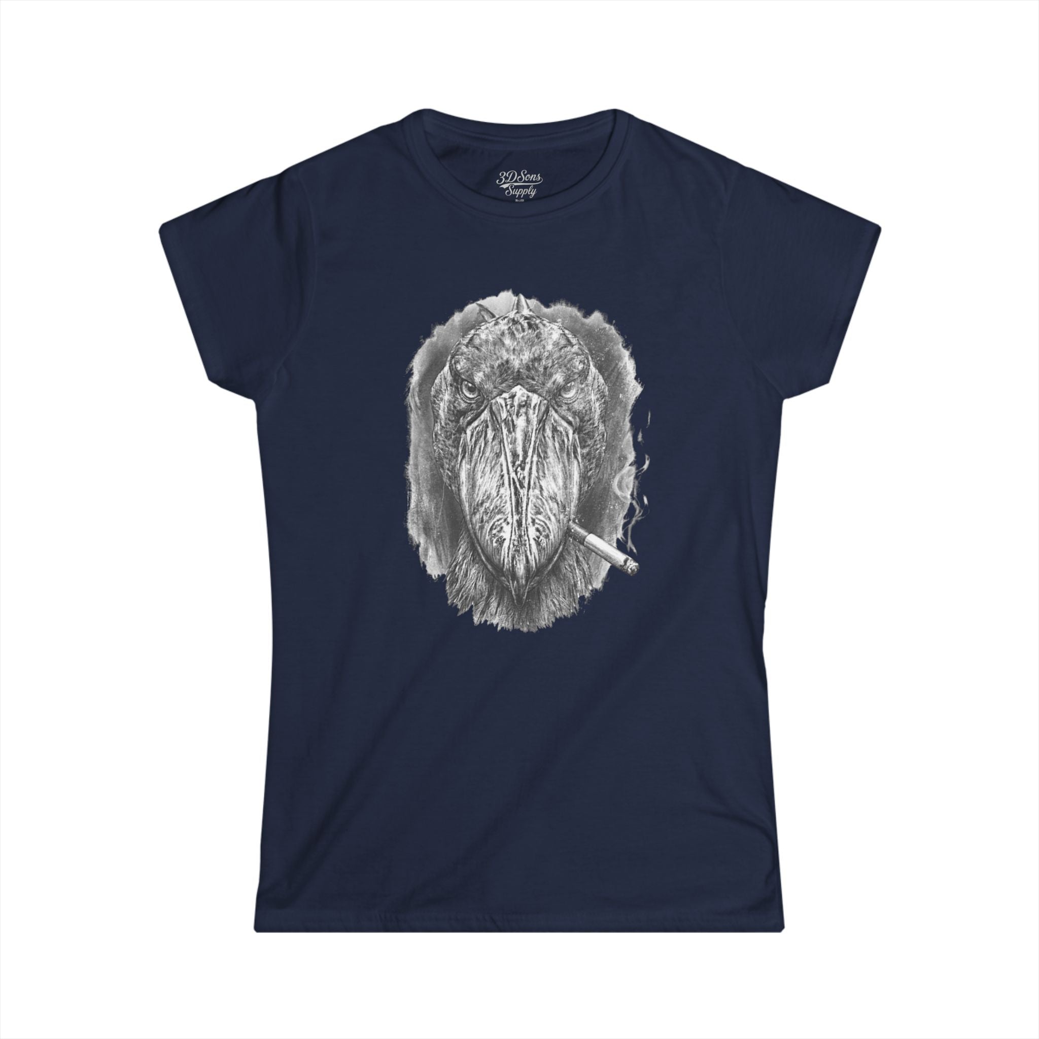 Shoebill Stork Portrait Retro Smoking Graphic Tee — Women's Softstyle T‑Shirt
