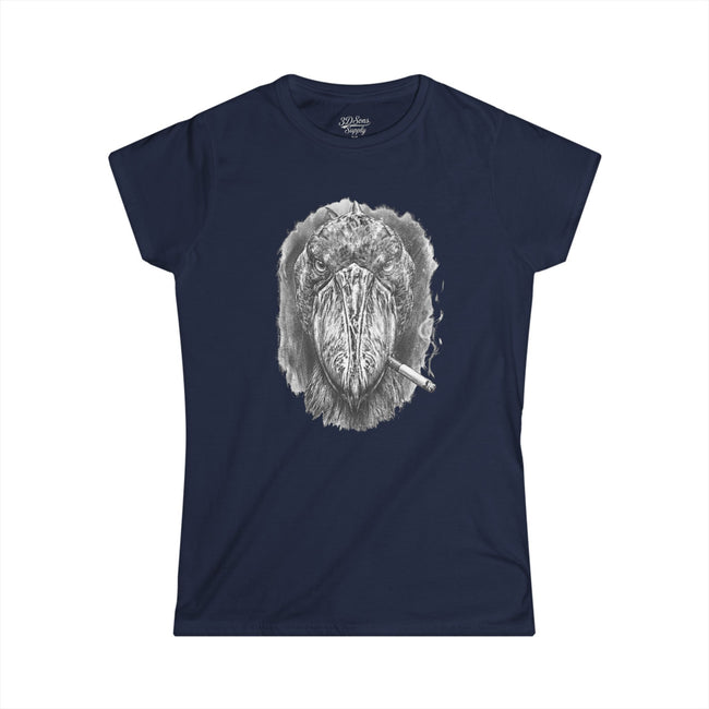 Shoebill Stork Portrait Retro Smoking Graphic Tee — Women's Softstyle T‑Shirt