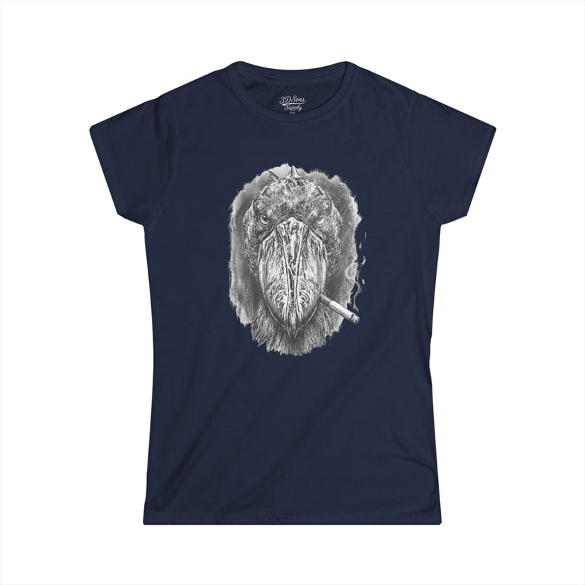 Shoebill Stork Portrait Retro Smoking Graphic Tee — Women's Softstyle T‑Shirt
