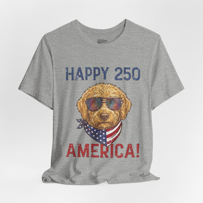 Happy 250 America! Patriotic Goldendoodle Tee