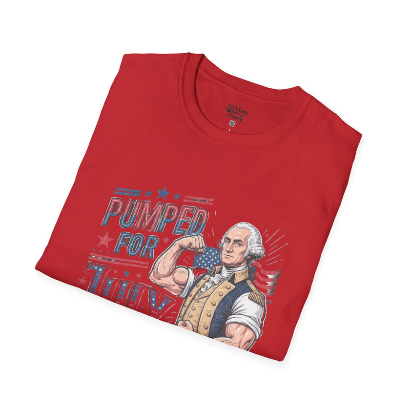 Pumped for July 4th George Washington T-Shirt | Funny Patriotic Tee