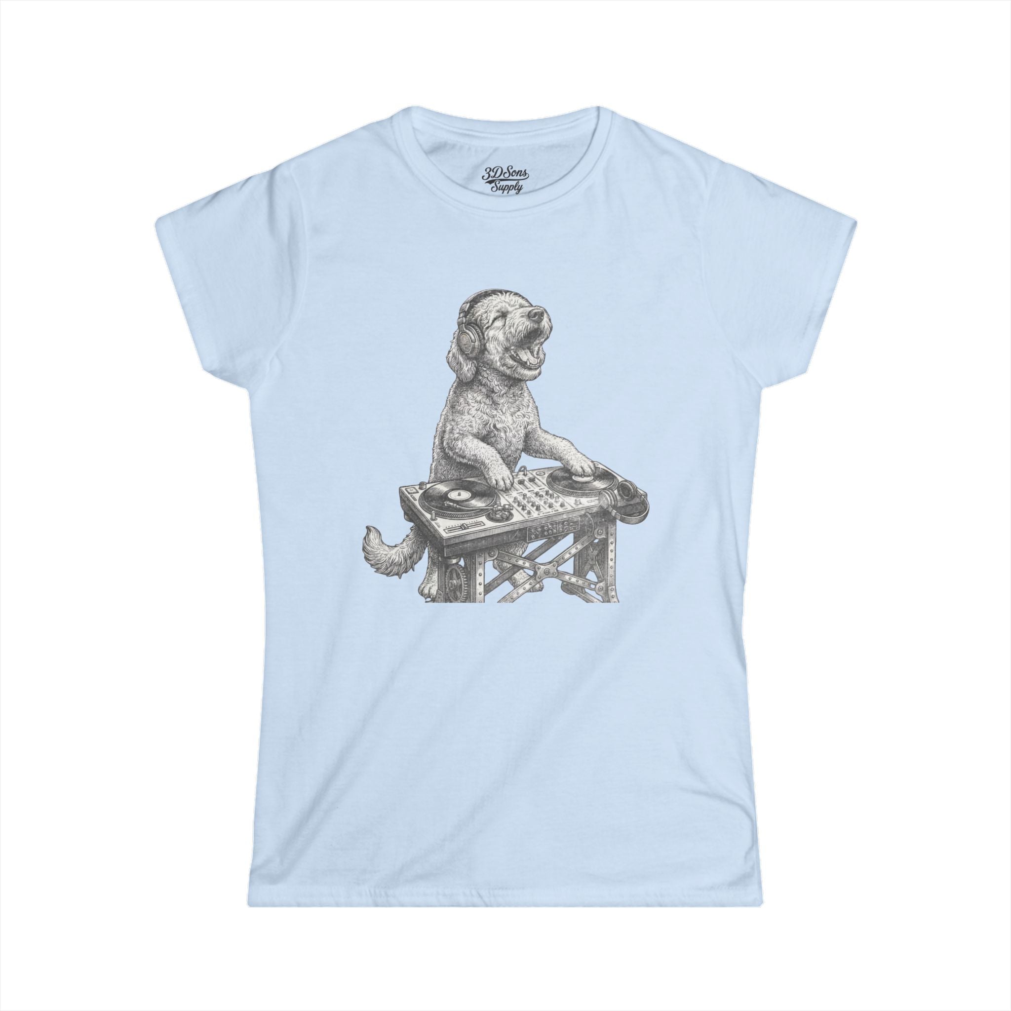 DJ Doodle Dog Women's Tee — Cute Turntable Graphic