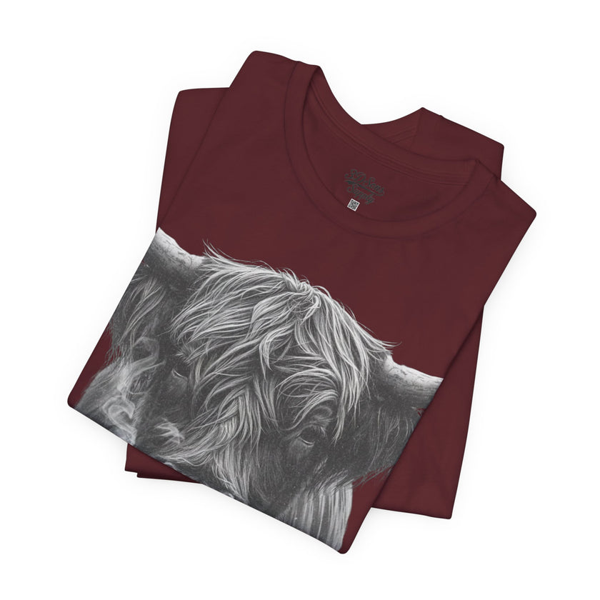 Highland Cow Smoking Tee — Vintage Highland Cattle Graphic T-Shirt