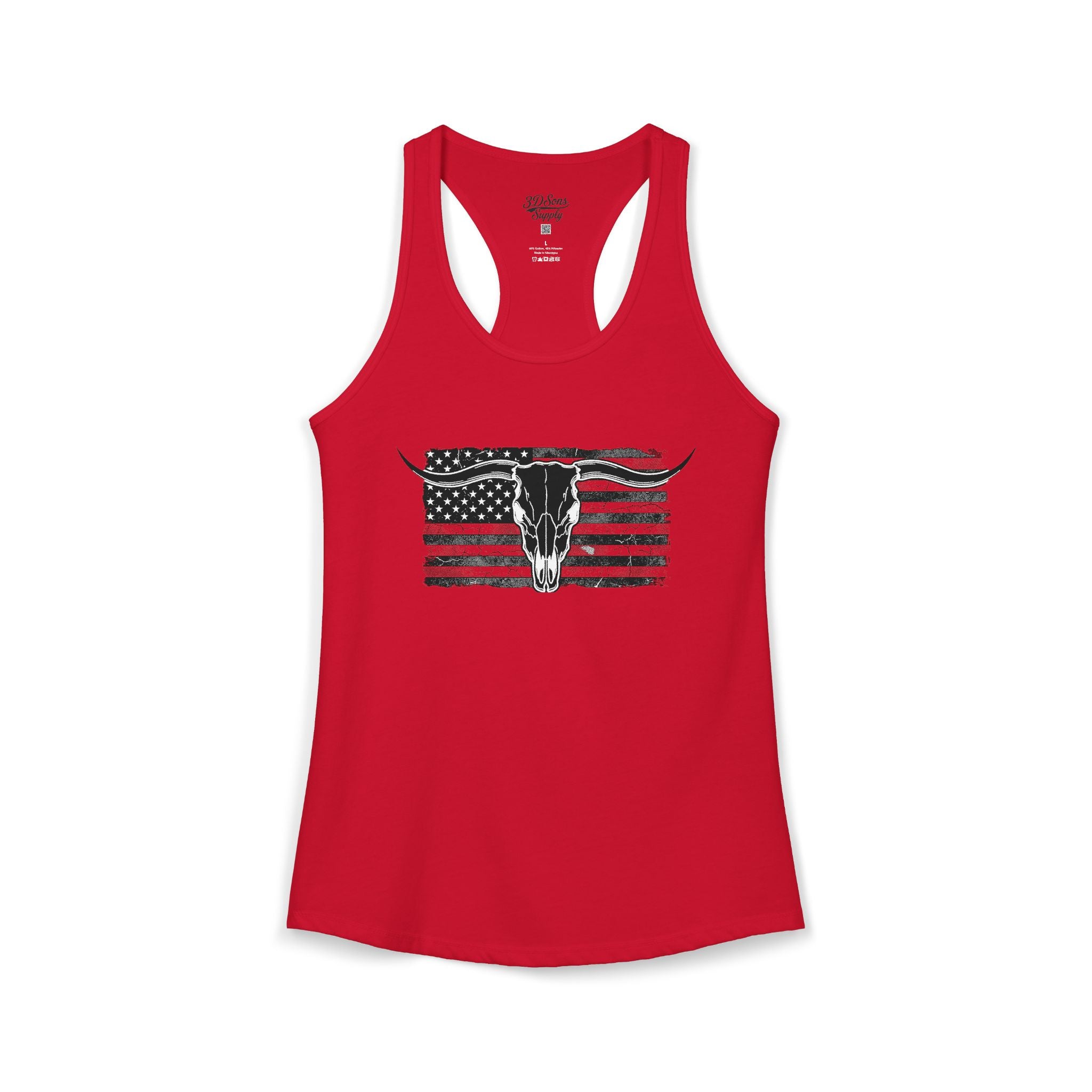 American Flag Longhorn Skull Women's Racerback Tank